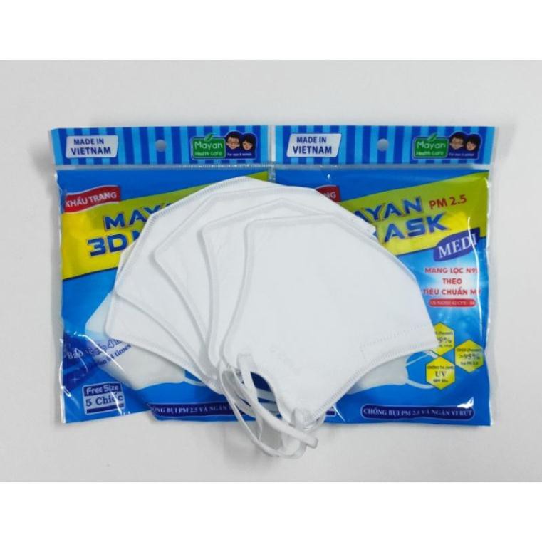 Khẩu trang người lớn cao cấp mayan pm2.5 3d mask, gói 5 chiếc