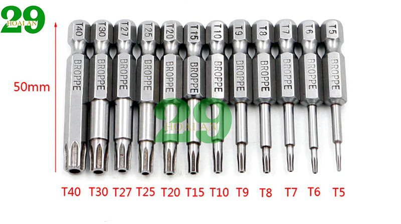Bộ 12 mũi hoa thị chuôi lục giác dài 50mm cho khoan pin Tặng Găng Tay Bảo Hộ