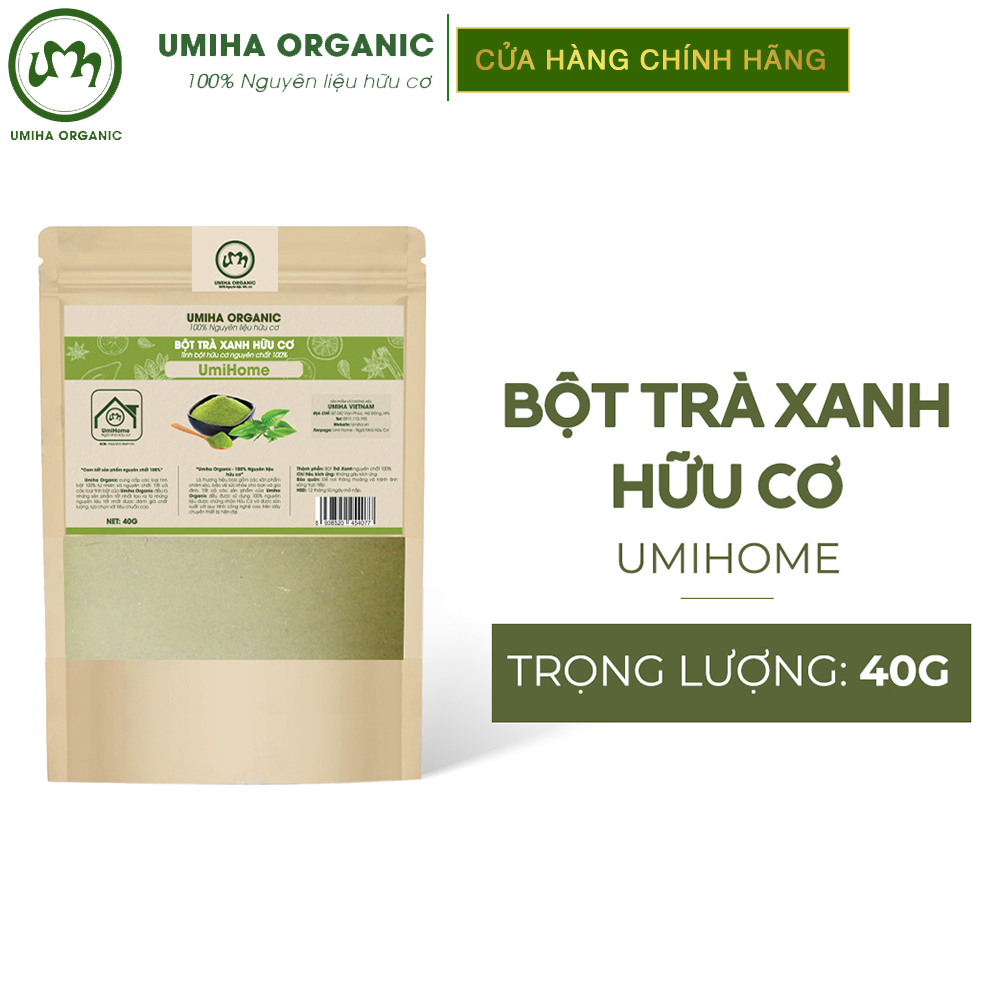 Bột Trà Xanh hữu cơ UMIHOME 135g nguyên chất làm đẹp thiên nhiên, dùng đắp mặt nạ loại bỏ mụn giúp trắng mịn da hiệu quả