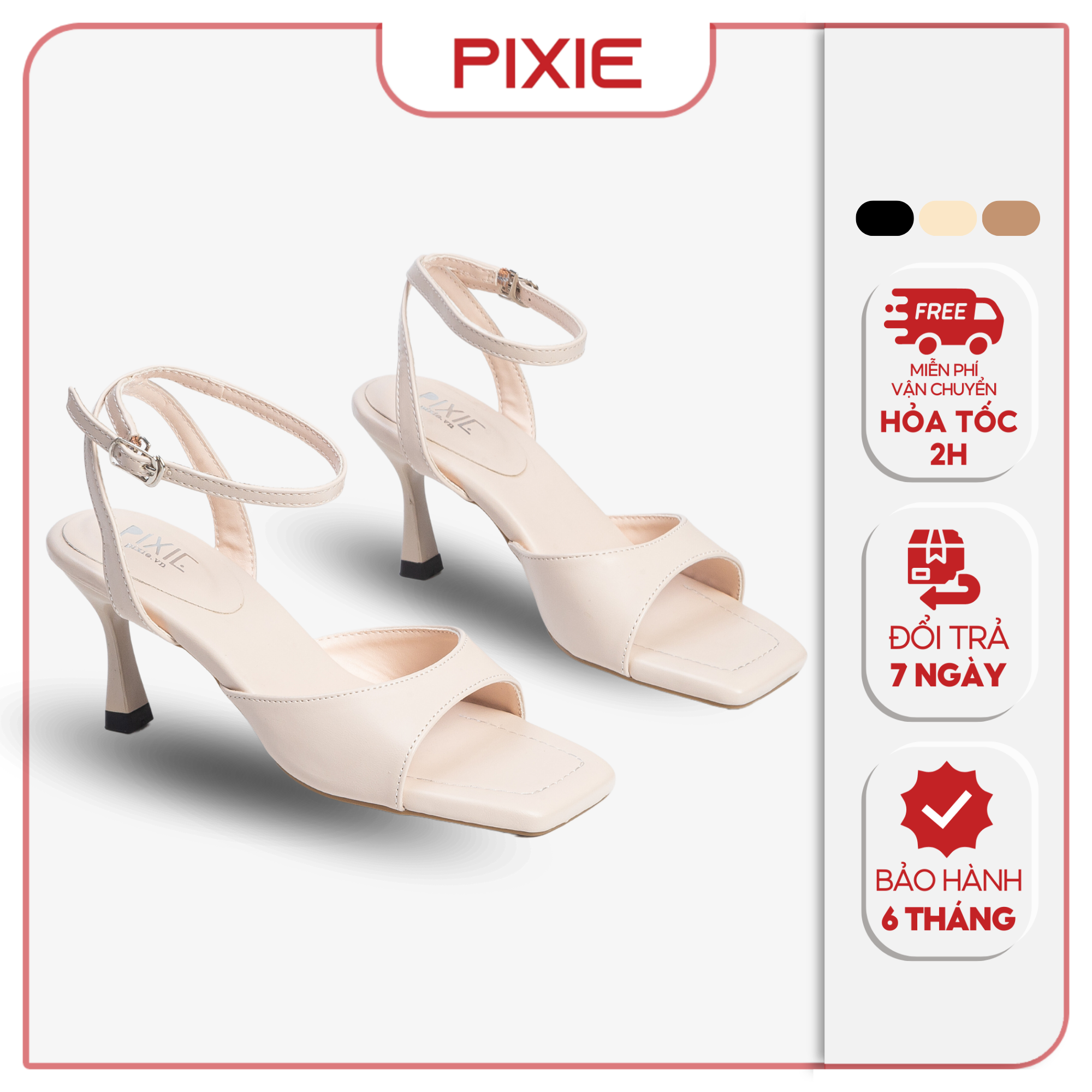 Giày Sandal Cao Gót 7cm quai Ngang Pixie H113