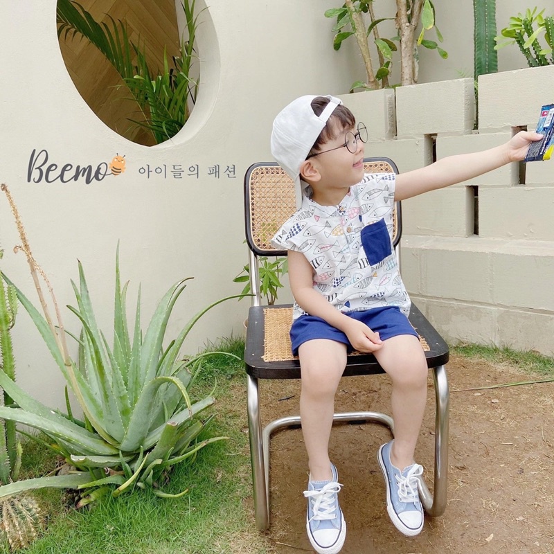[Hàng Có Sẵn] Thời Trang Beemo Cho Bé - Set Bộ Sơ Mi Hình Cá Cho Bé (8-23kg)