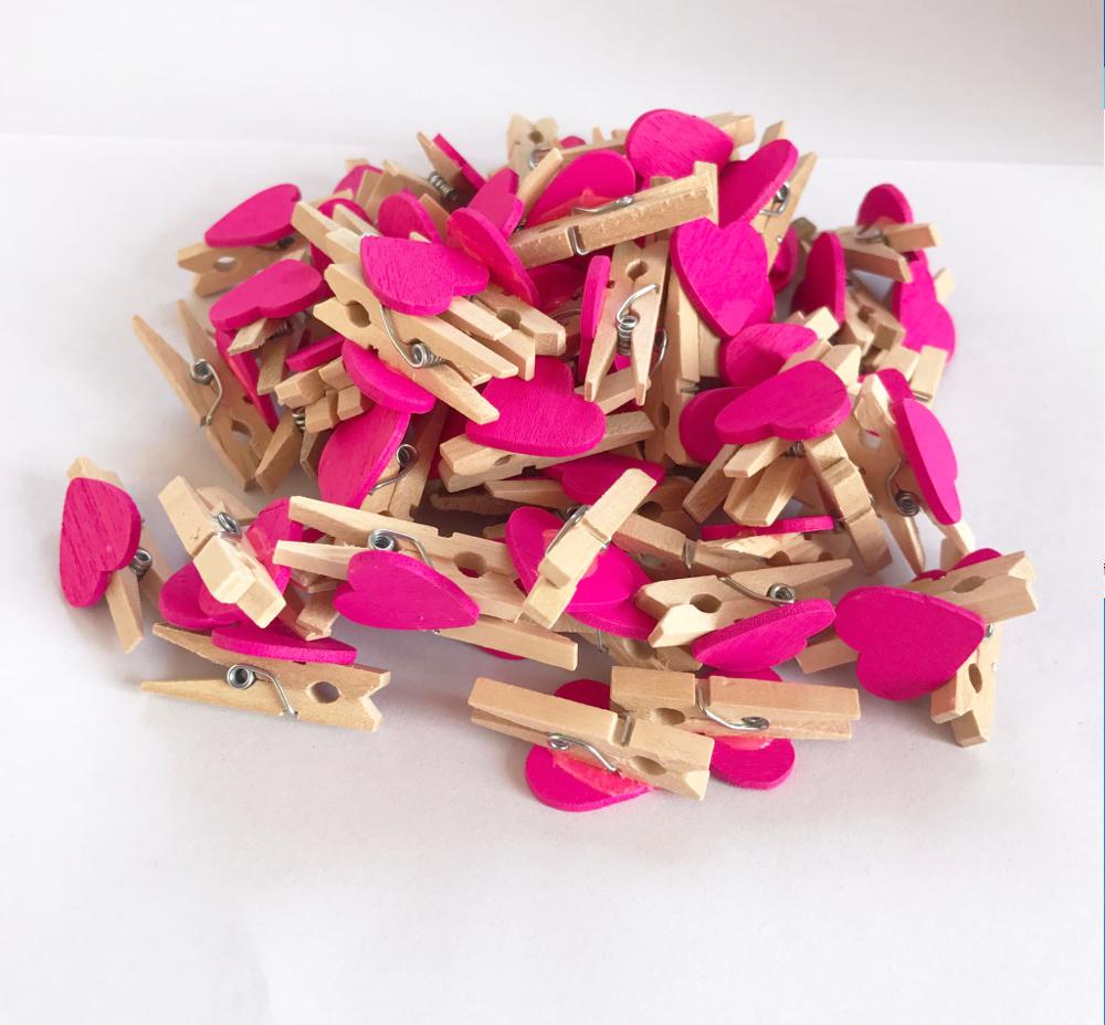 Mini Wooden Heart Clothespins, Multicolor Small Clothespins with Heart, 3cm Heart Photo Clips, Tiny Clothes Pins with String for Photos Display,DIY Craft,Wedding&Baby Shower Decor
