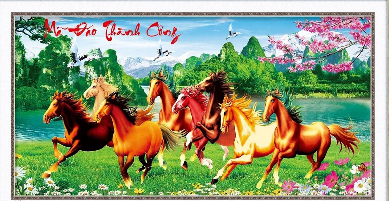 [HCM]Tranh thêu chữ thập Mã đáo thành công - LV3104