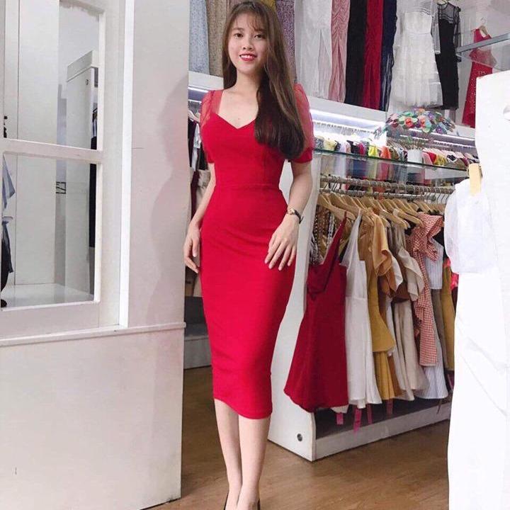 Đầm Body Cup Ngực Phối Tay Lưới
