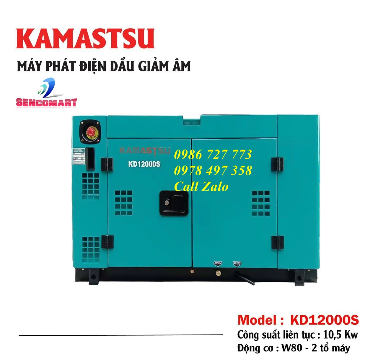 Máy phát điện chạy dầu 10kw Kamastsu KD12000S giá tốt