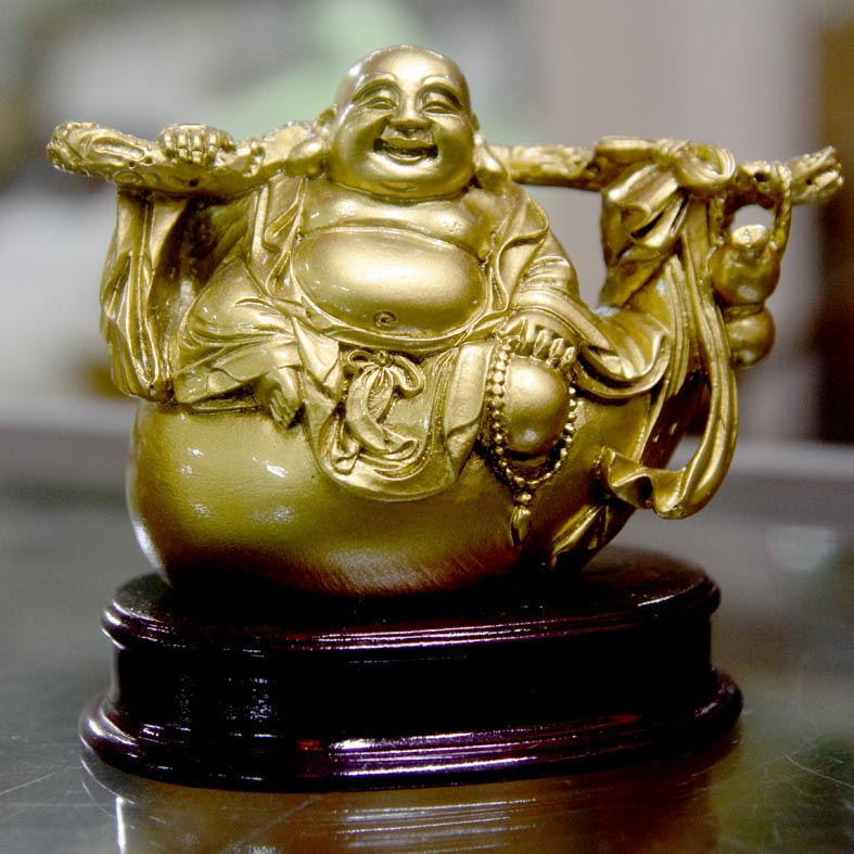 Tượng Ngài Di Lặc bồ tát ngồi bao tiền sơn đồng cao 8cm