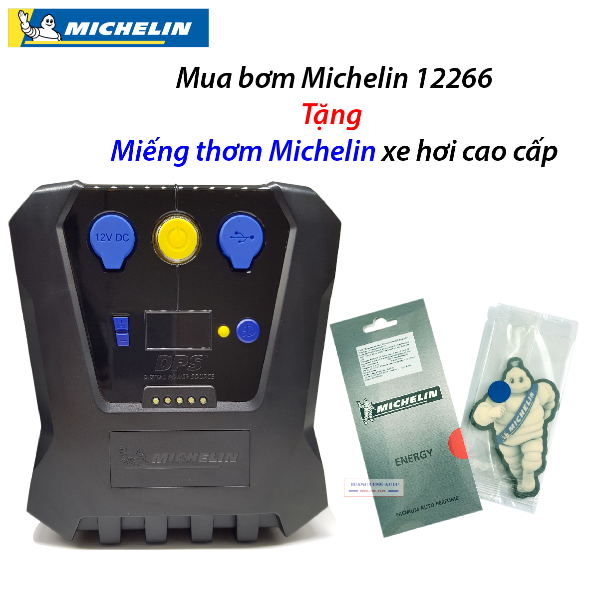 [ Khuyến mãi] Bơm lốp tự ngắt Michelin 12266 model mới tặng kèm miếng thơm xe hơi cao cấp