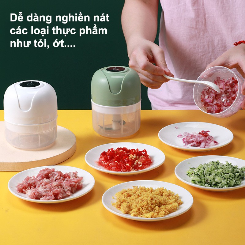 Máy Xay Tỏi Ớt Mini 250ml Tích Điện