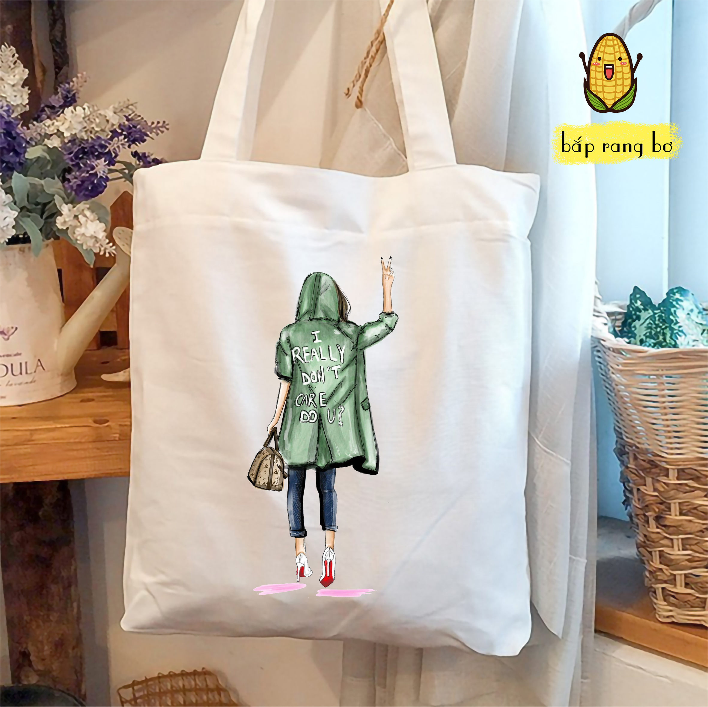 TÚI TOTE VUÔNG HÌNH CÔ GÁI QUẢ CAM (CÓ KHÓA) - VẢI CANVAS