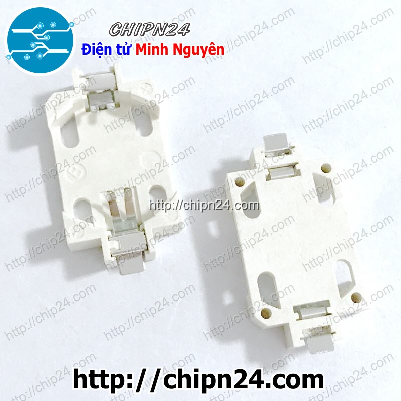 [2 cái] (F138.6) Đế pin CR2032 Dán SMD Trắng - HH003897