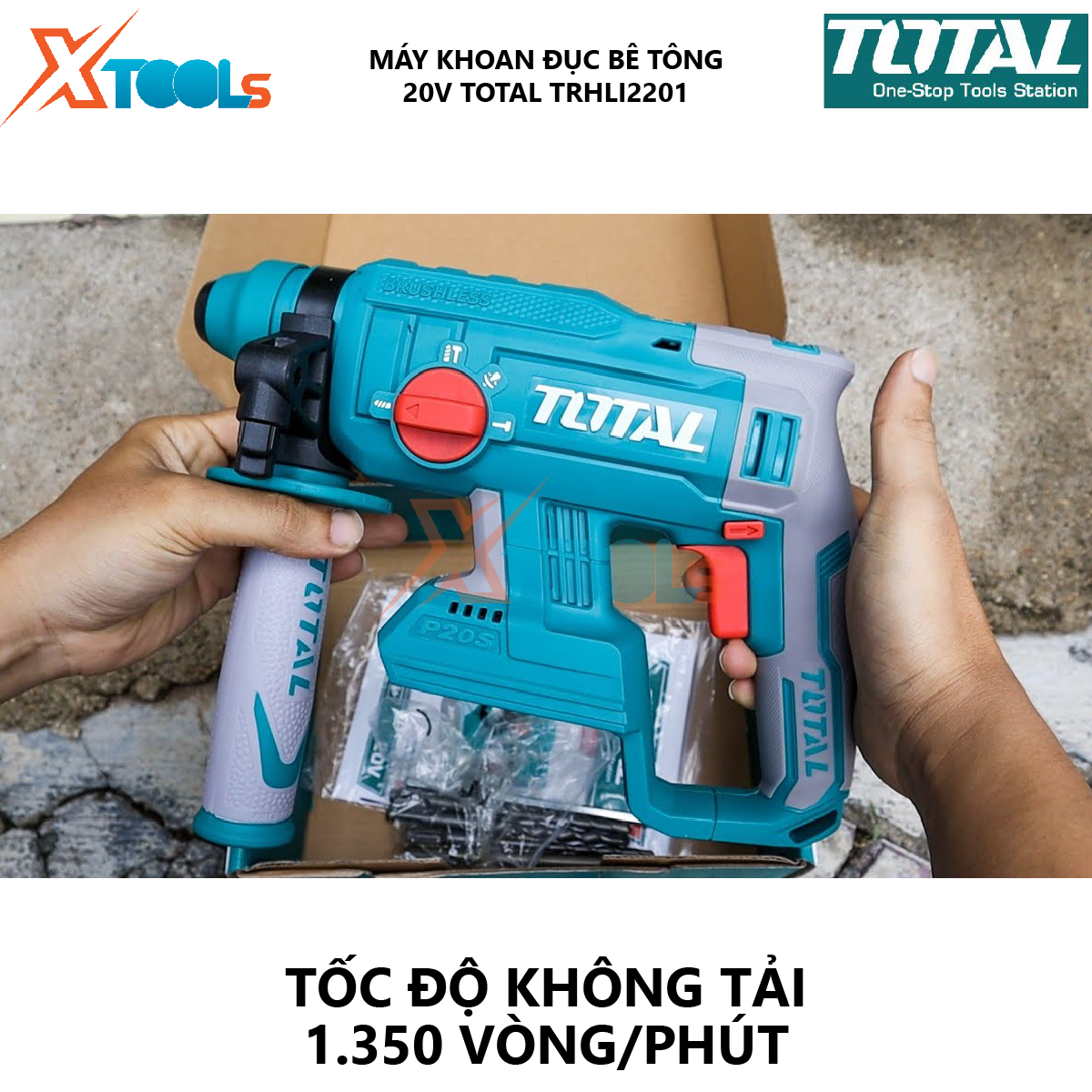 Machine concrete drill battery total TRHLI2201 machine hole building material portable no-load 0 - 1350 rpm/min, speed hammer 0 - 4700 BPM high performance at [xsafe] [XTools]