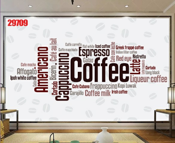 Tranh dán tường 3d trang trí quán cafe trà sữa trà chanh giá rẻ đẹp chất liệu decal pp keo sẵn bóc dán PA