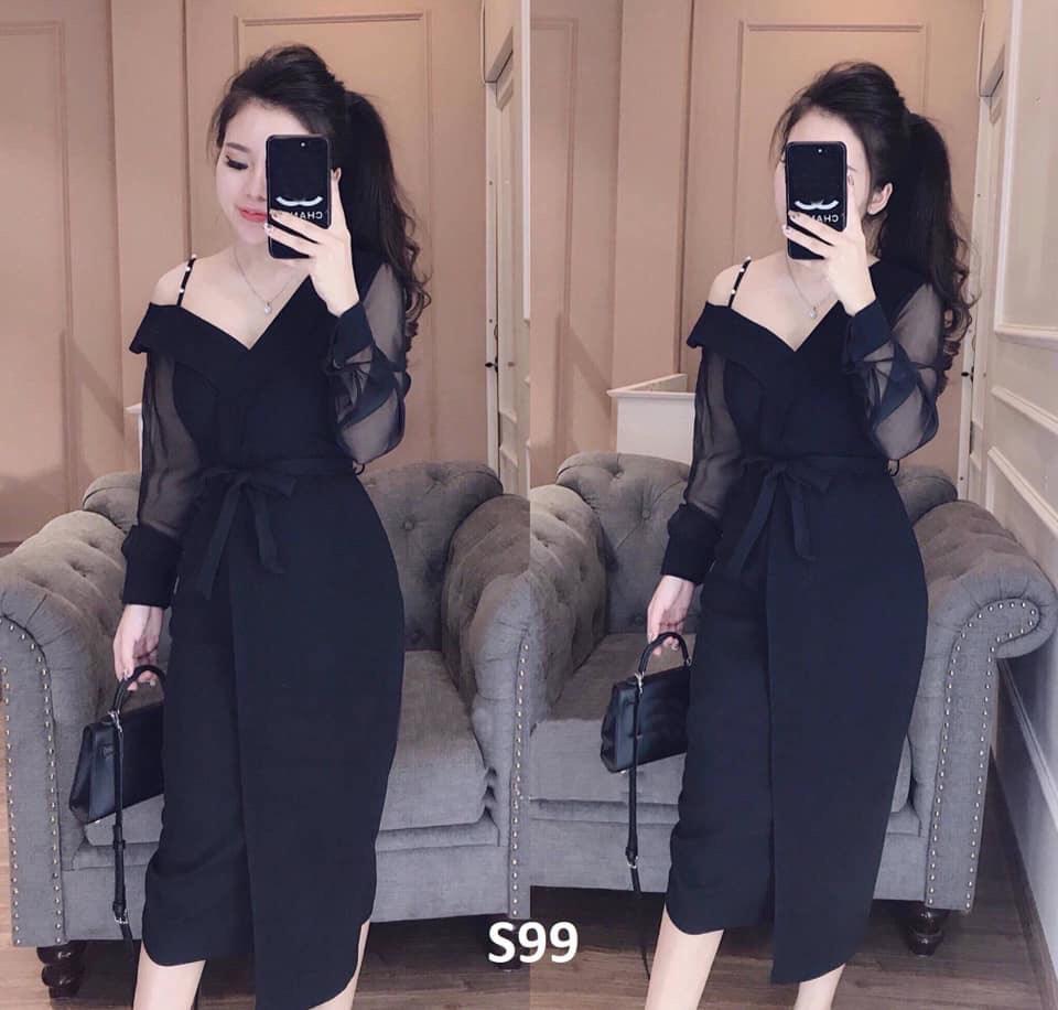 Đầm lệch vai tay lưới body