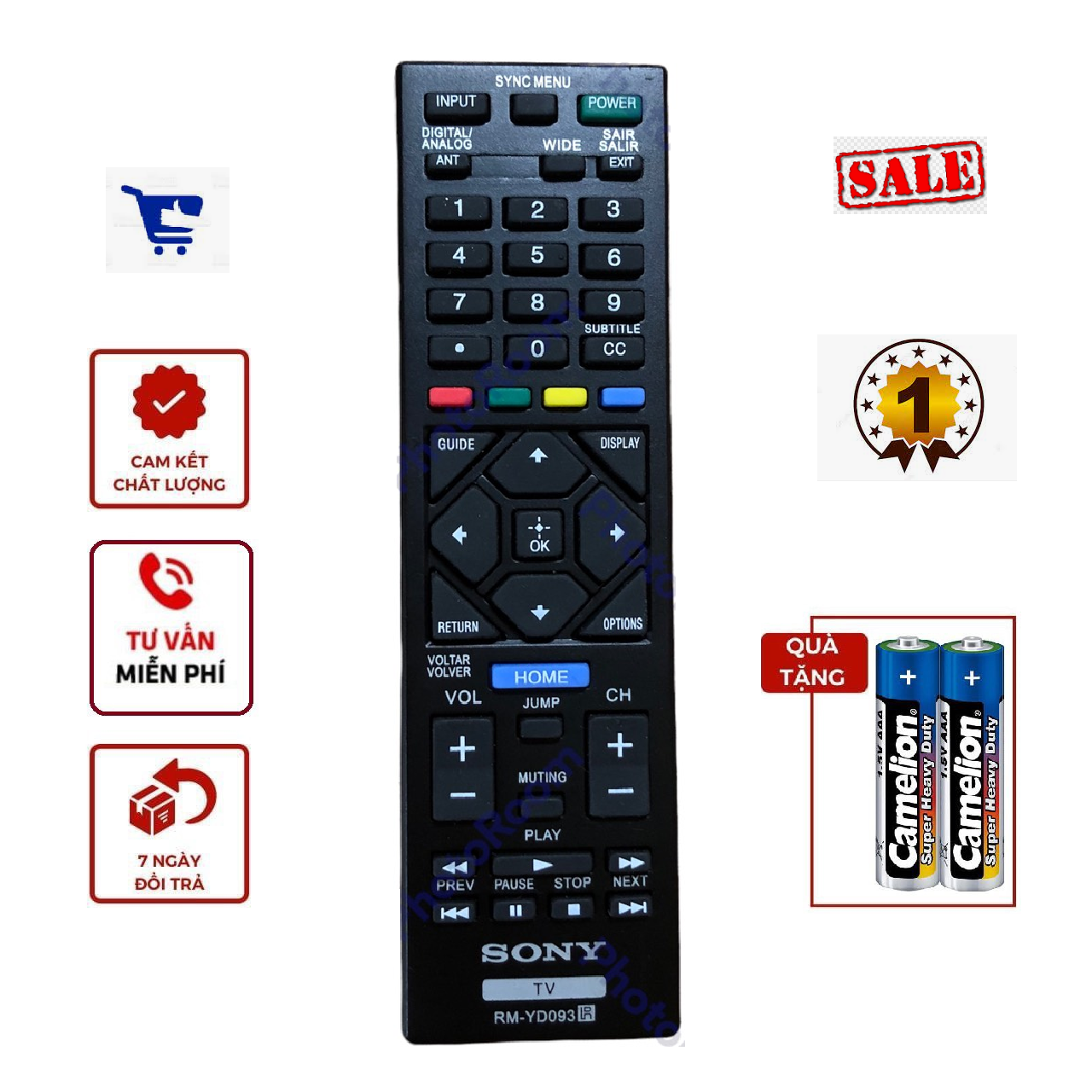 Remote Điều khiển tivi Sony RM-YD093 loại tốt zin theo máy sử dụng tương thích với tất cả tivi sony internet hiện nay - Sony RM- YD093 - Remote tivi Sony 093 loại tốt zin theo máy - tặng kèm pin, có bảo hành