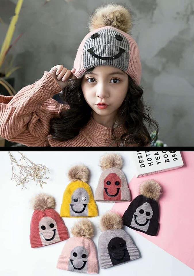 [Shopsi] Mũ len quả bông, mũ len mặt cười cho bé