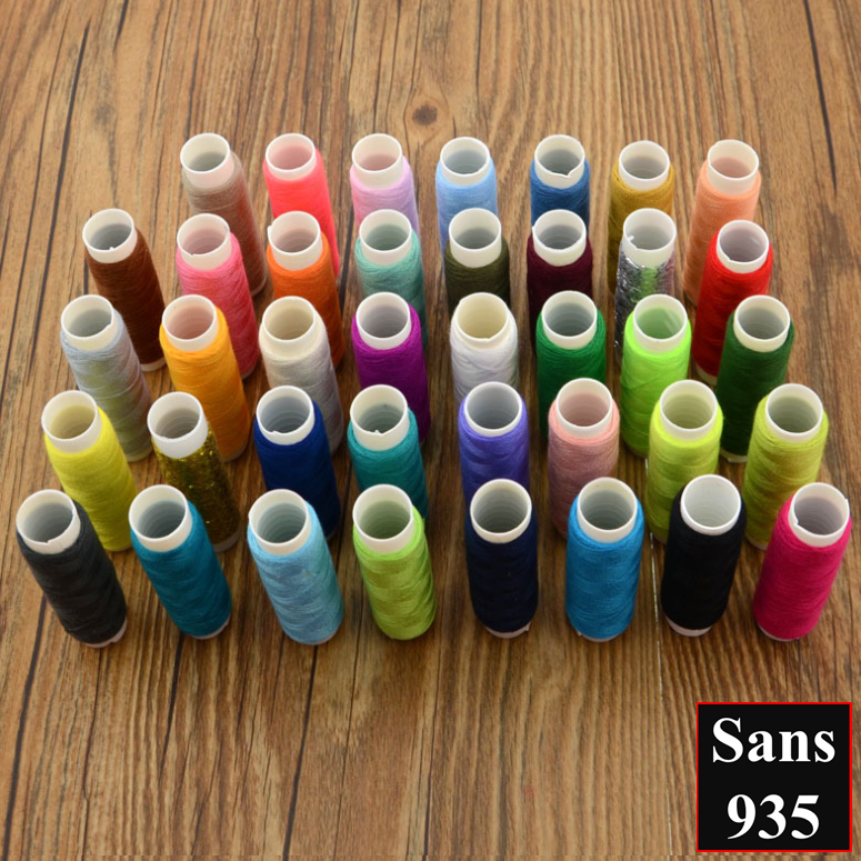 Chỉ khâu quần áo nhiều màu Sans935 bộ chỉ thêu màu đen trắng xanh đỏ vàng cam lục lam chàm tím hồng be kim