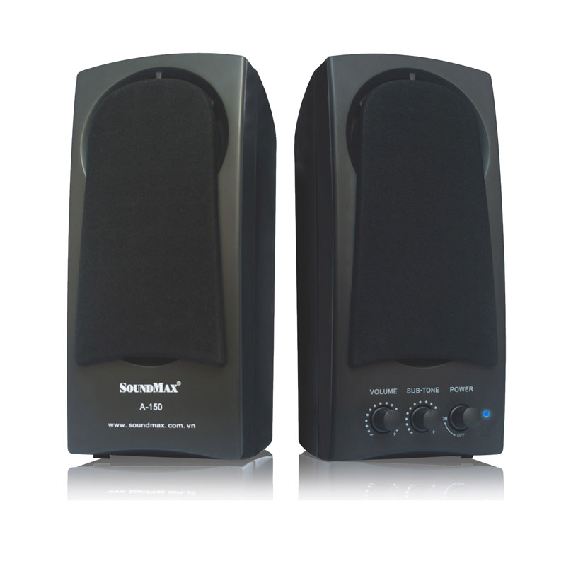 Soundmax 15397 a150 loa vi tính 2.0 vỏ nhựa màu đen jack 3.5 mm 10w