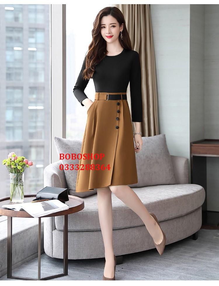 [HCM]CHÂN VÁY XẾP LY PHỐI NÚT SILA