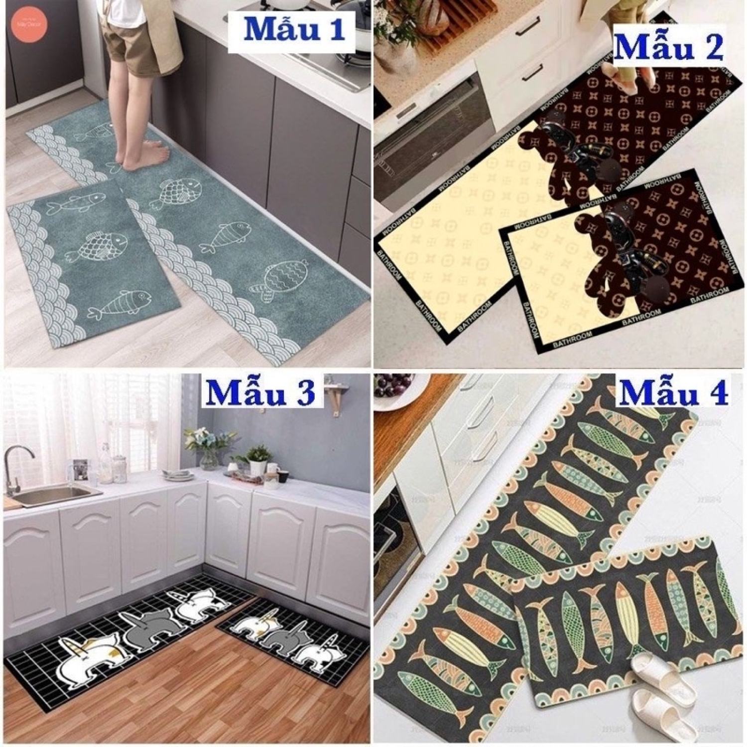 Bộ 2 thảm bếp 3d cao cấp chống trơn trượt