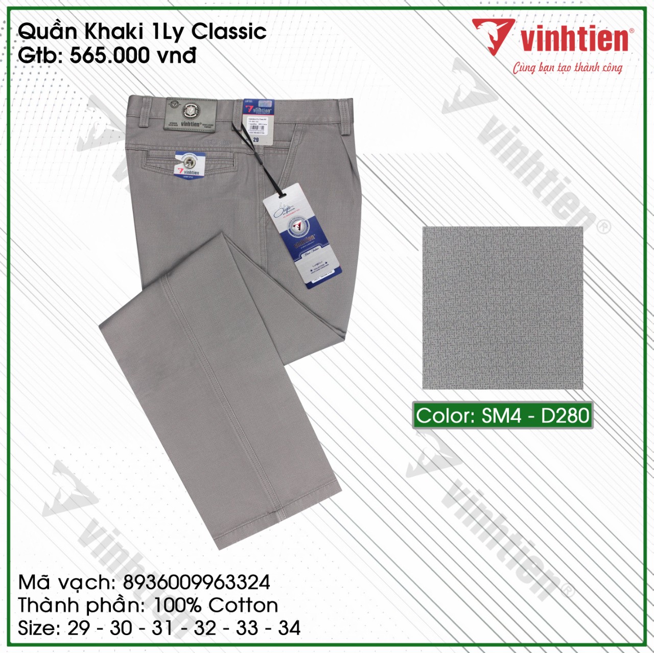 Mới Quần Kaki Trung Niên Vĩnh Tiến 100% Cotton Ỗng Suôn QKK565