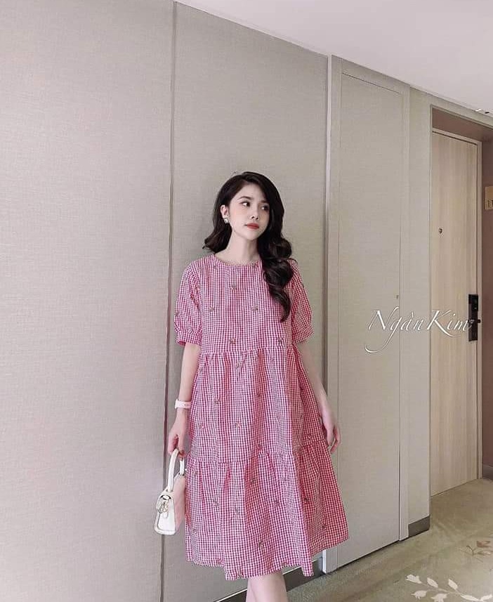 Đầm bầu váy bầu mùa hè 🔥🔥 Đầm bầu xinh Họa Tiết kẻ soc