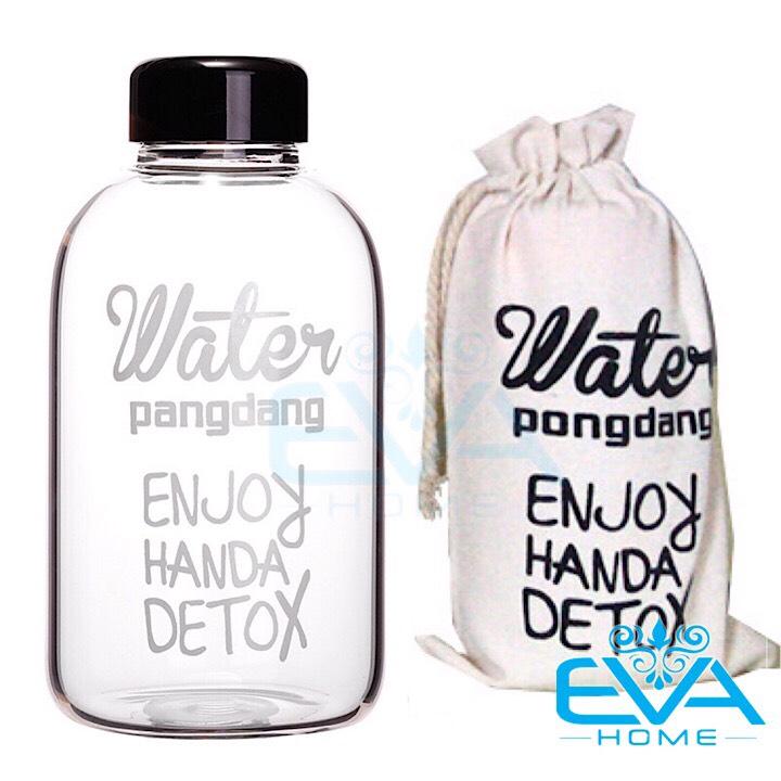 [HCM]Bình Đựng Nước Thuỷ Tinh Detox 600 Ml Kèm Túi Vải Đựng