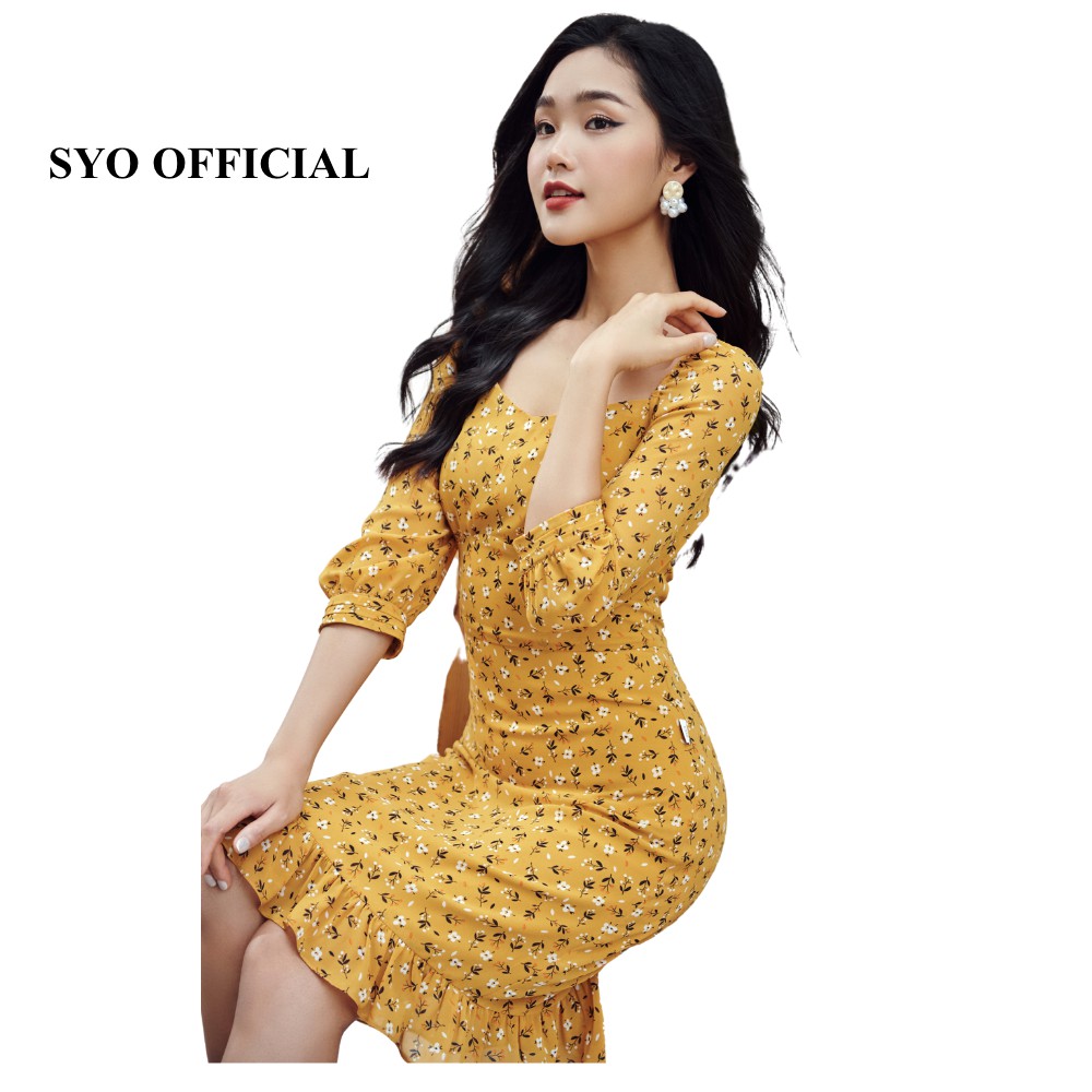 Váy Hoa Chiffon Cổ Tim Tay Lỡ D4002-21