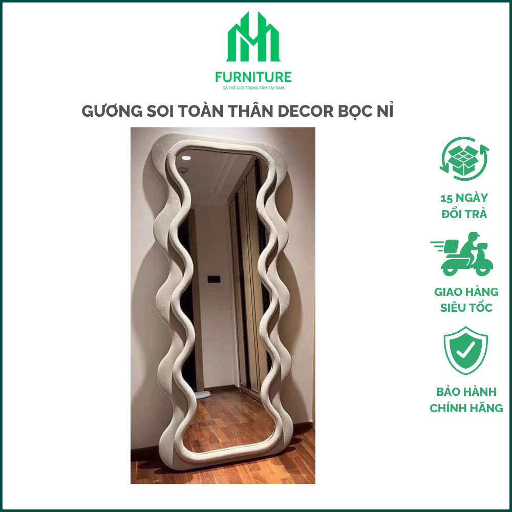 Gương đứng di động MINHUY, gương decor bọc nỉ thiết kế hiện đại, gương soi toàn thân - Nội thất MinHuy