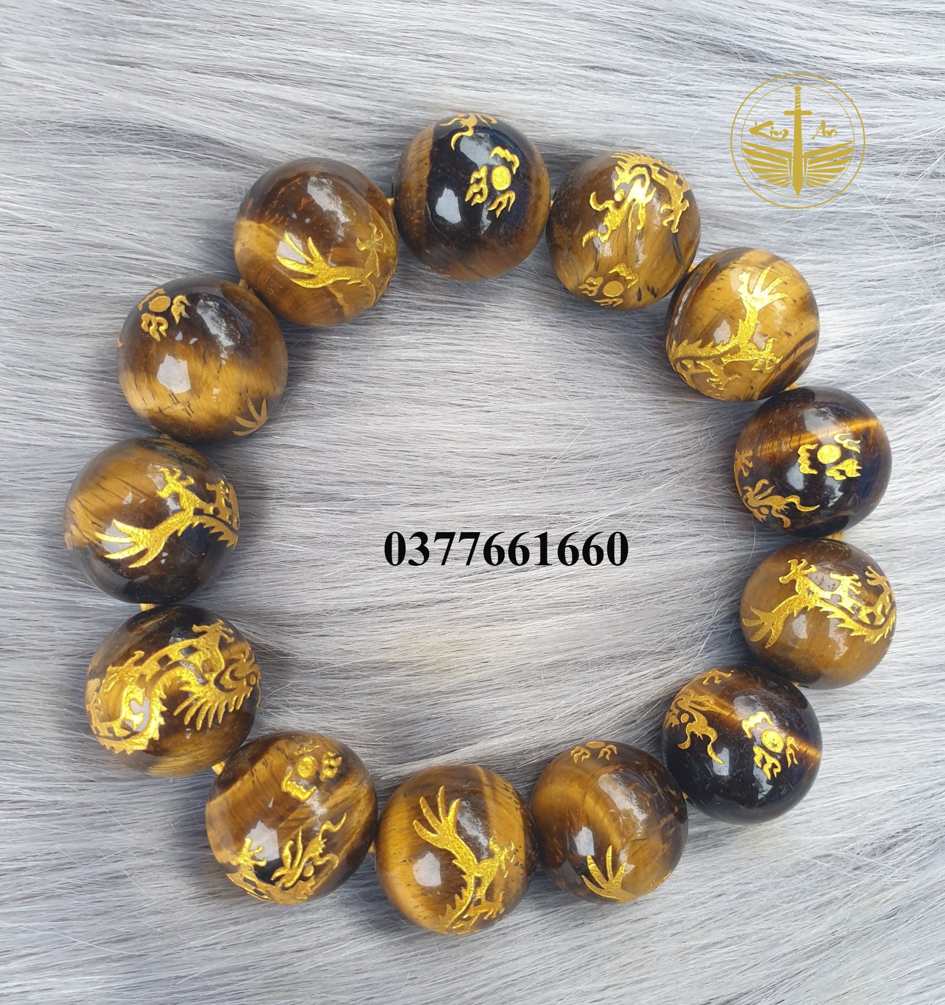 Vòng Tay Hổ Phách Chạm Rồng 16 ly