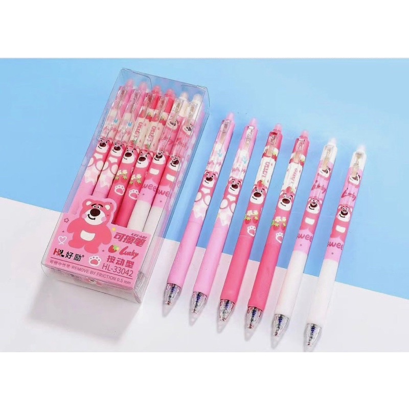 Bút gel xóa được mực xanh/tím hình gấu dâu dễ thương