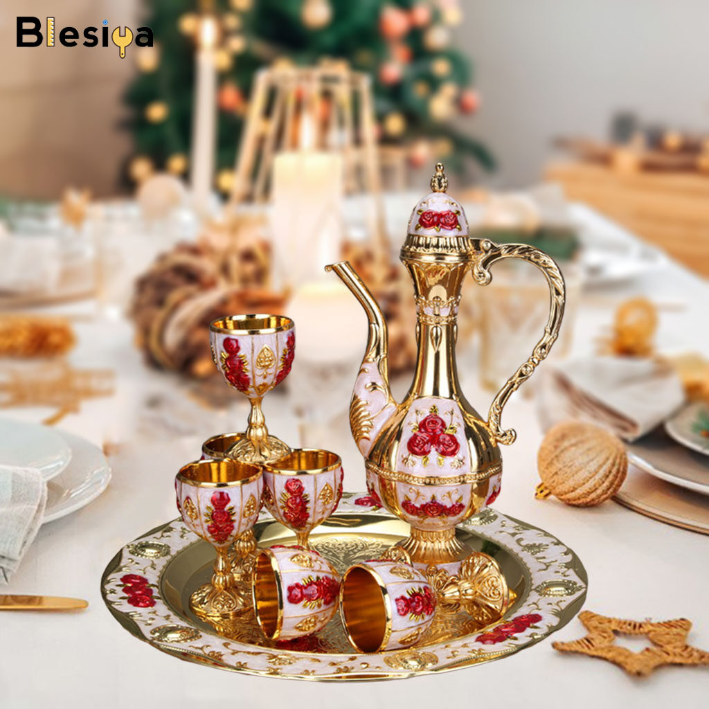 Blesiya 8 PCS European Style Wine Decanter Set With Cups And Tray