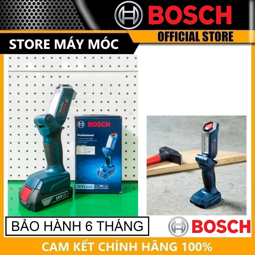Đèn led chiếu sáng dùng pin 18v bosch gli 180-li -hàng chính hãng