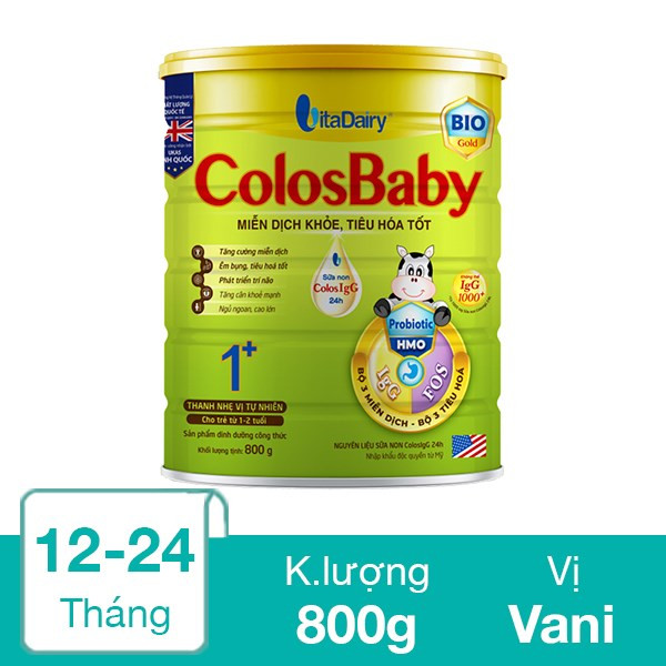 (HSD T3-2028) (Quét Mã QR Tích Xu) Sữa Bột Vitadairy Colosbaby Bio Gold 1+ 800gram/lon.