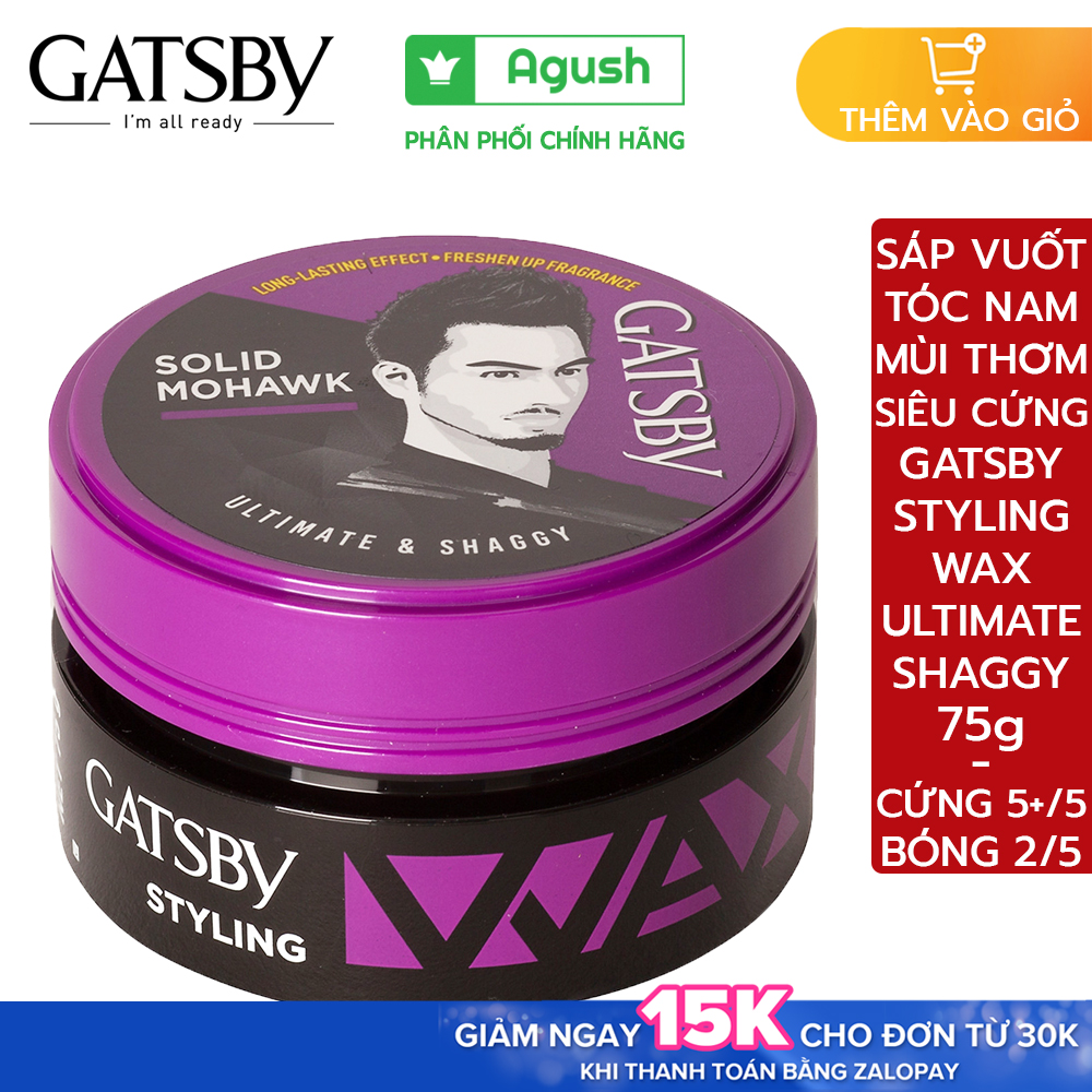 Sáp vuốt tóc nam mùi thơm cứng Gatsby chính hãng Styling Wax Ultimate & Shaggy siêu cứng giá rẻ giữ nếp tạo kiểu phồng Solid Mohawk 75g bóng vuốt tóc ngắn khô không bết dính dạng sáp mềm gốc nước dễ rửa sạch hương hoa quả