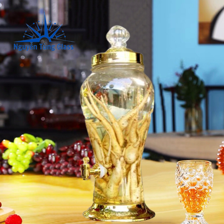BÌNH NGÂM RƯƠU SÂM THỦY TINH  Phú Hoà 4 LÍT CÓ VAN