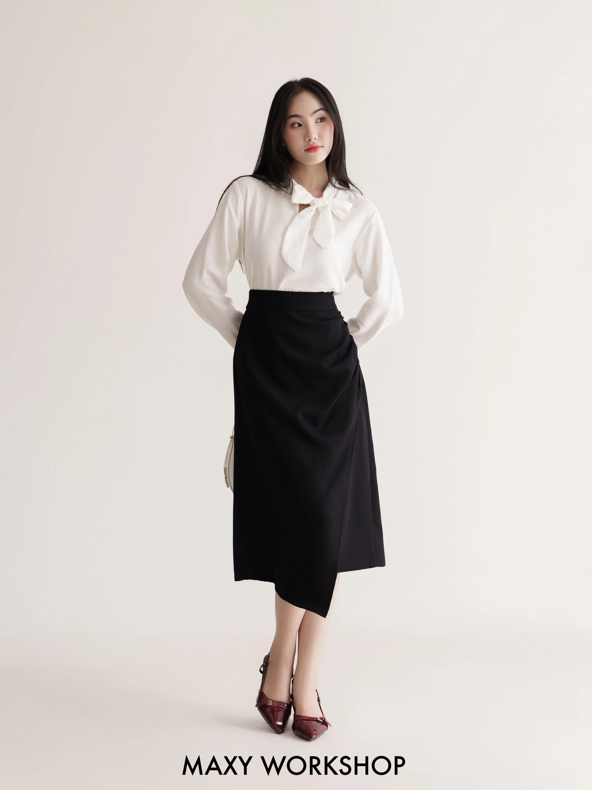 Chân váy dài xếp nếp bên hông Draped Side Skirt Maxy Workshop