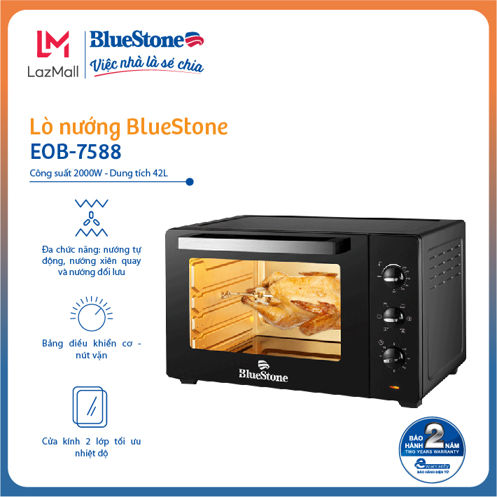 Lò nướng BlueStone EOB-7548 - Công suất 2000W- Dung tích 38L - Bảo hành 24 tháng - Hàng chính hãng