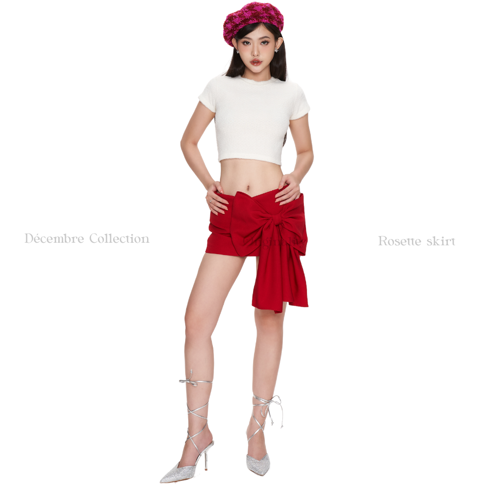 ORIGINALITY - CHÂN VÁY NGẮN LƯNG THẤP NƠ ĐỎ - ROSETTE SKIRT