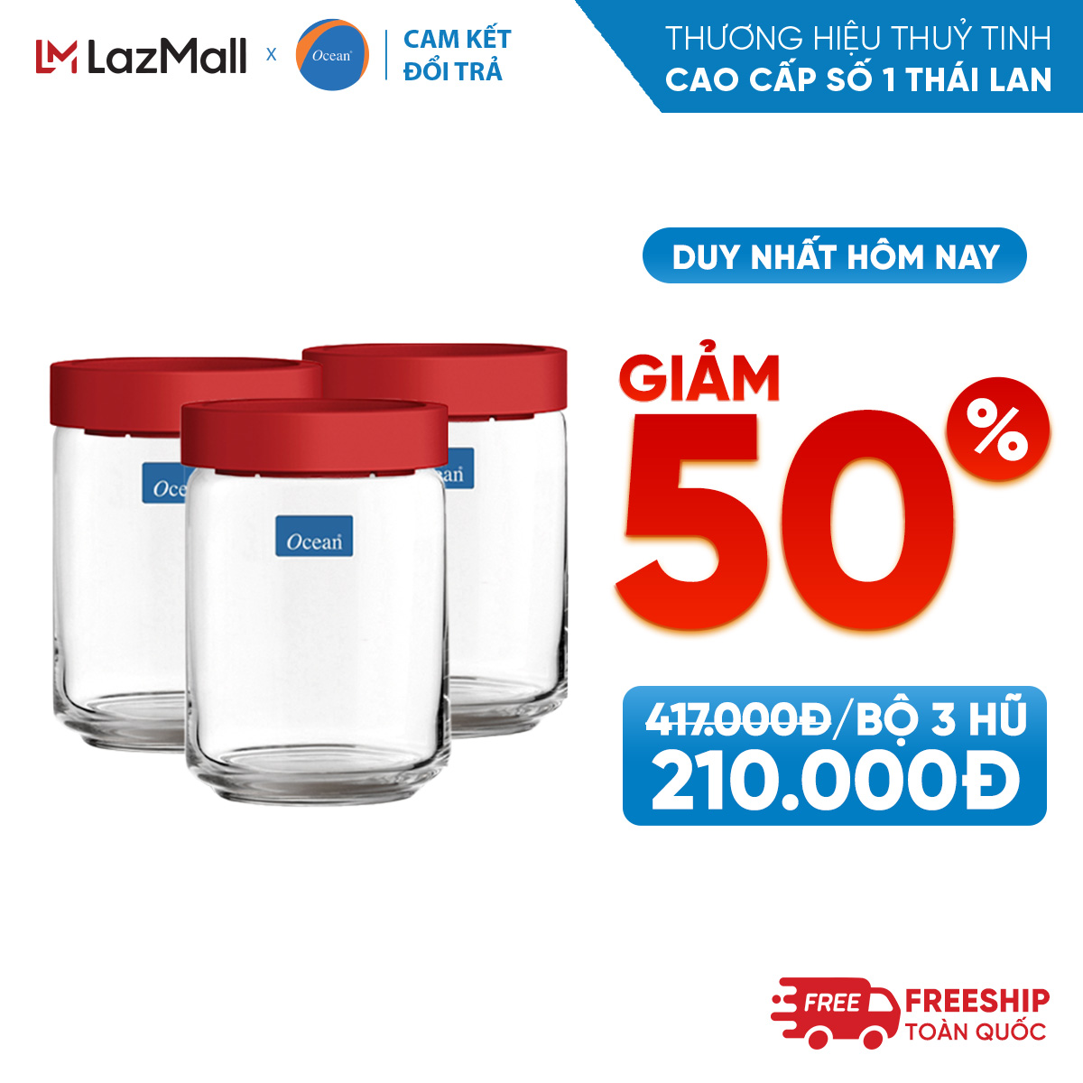 Bộ 3 hũ thủy tinh Rego 650ml