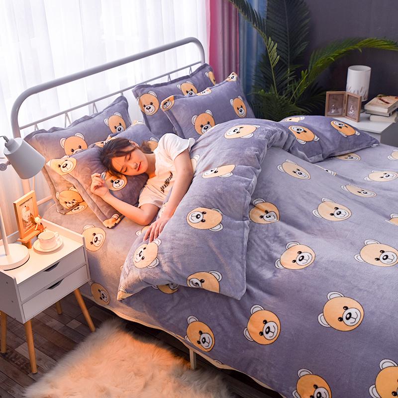 Trên Giường Nhung San Hô Flano Bộ Bốn Chiếc Vải Dạ Hai Mặt Cộng Với Ba Mùa Đông Vải Flannel 1.8 M Ga Trải Giường Vỏ Chăn