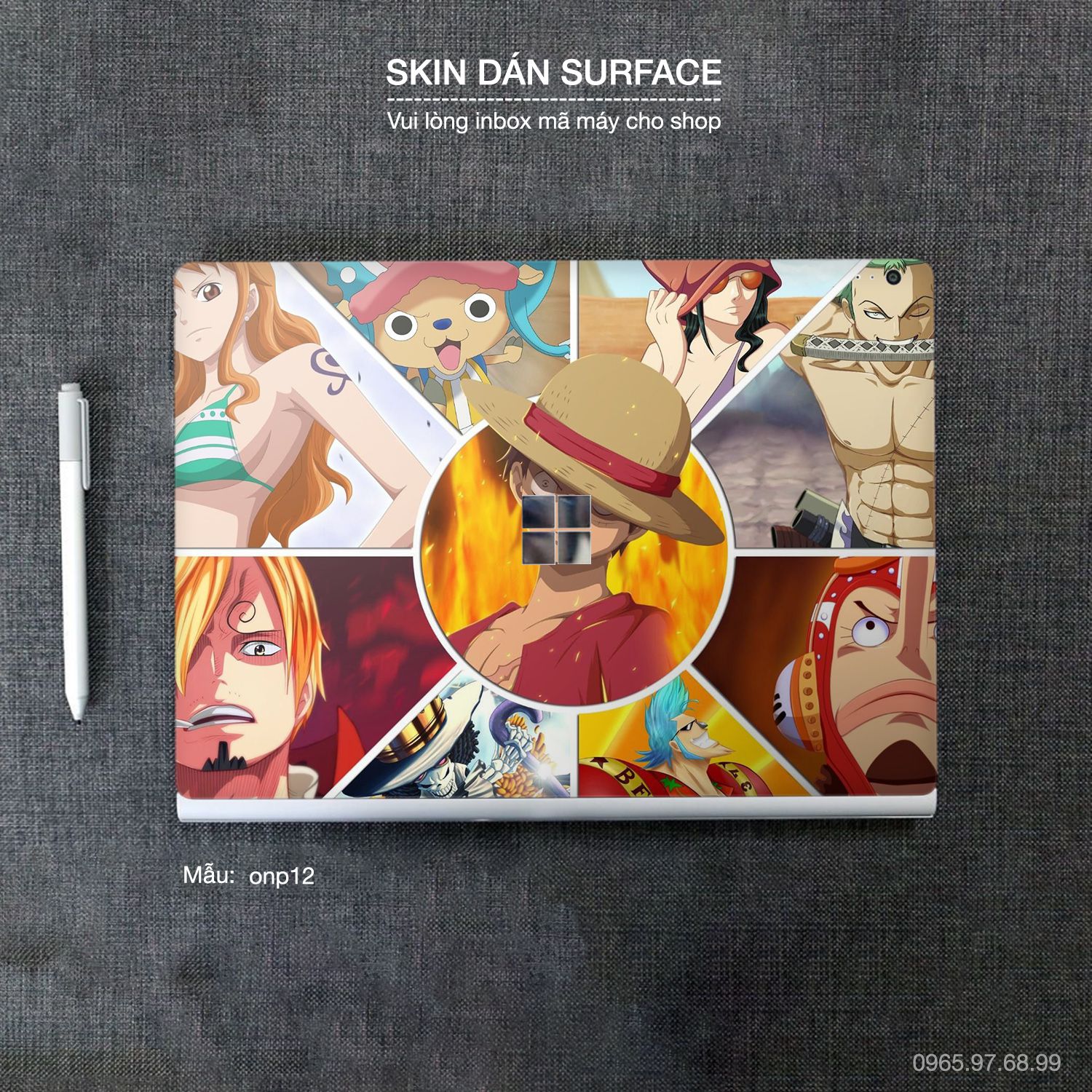 Decal Skin dán Surface Pro / Laptop / Go / Book mẫu One Piece (inbox mã máy cho shop)