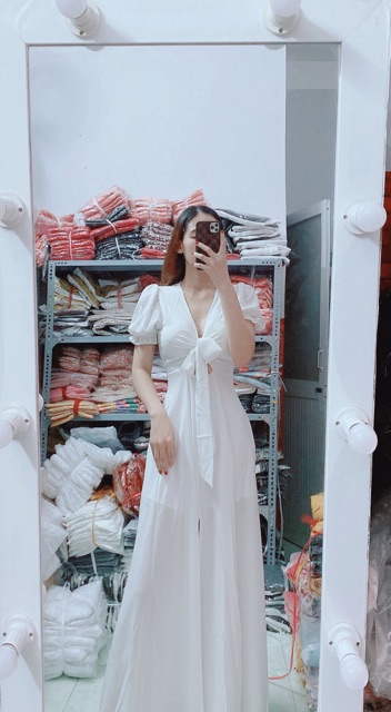 [HCM][FREESHIP] Đầm Maxi Trắng Vàng Váy Maxi Đi Biển