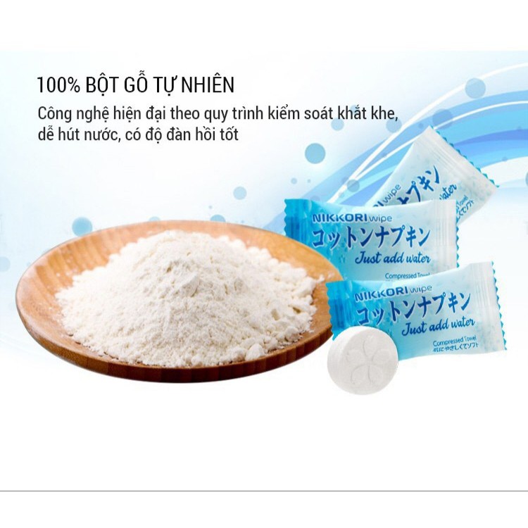 Khăn Giấy Khô Dạng Nén NIKKORI 1 Viên – Tiện Lợi, Siêu Mềm, Công Nghệ Nhật Bản