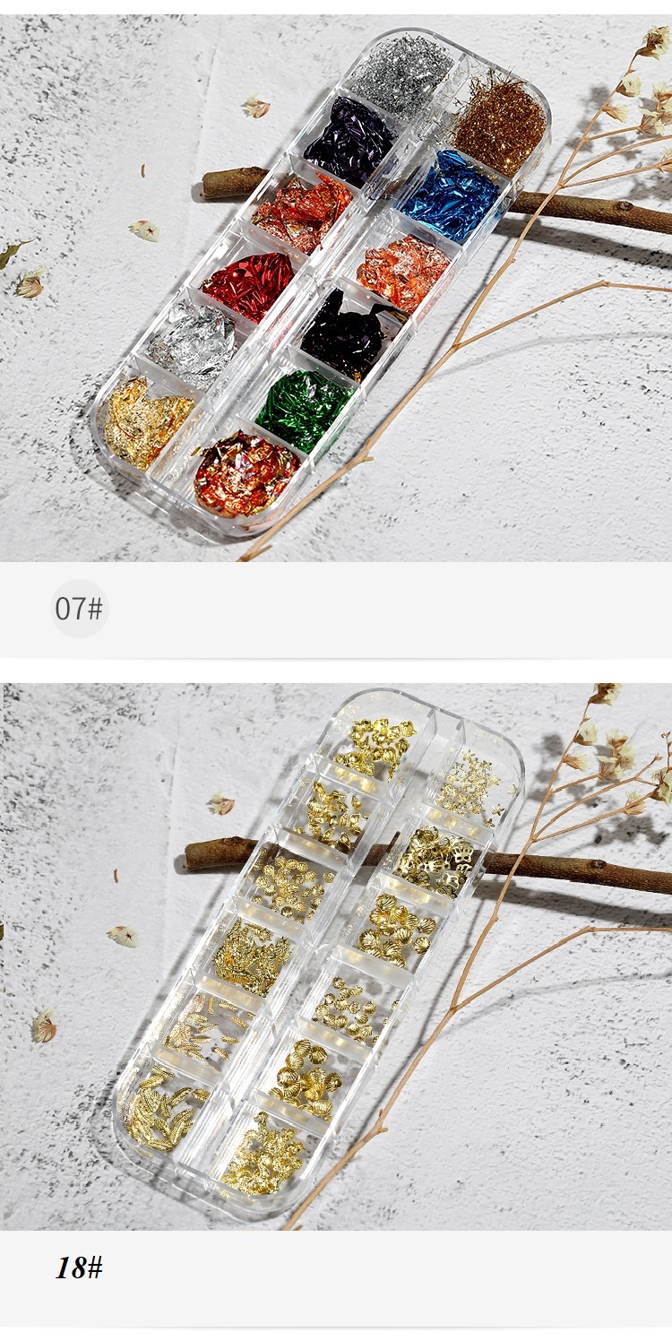 Hộp 12 ô phụ kiện trang trí móng nhiều kiểu dáng