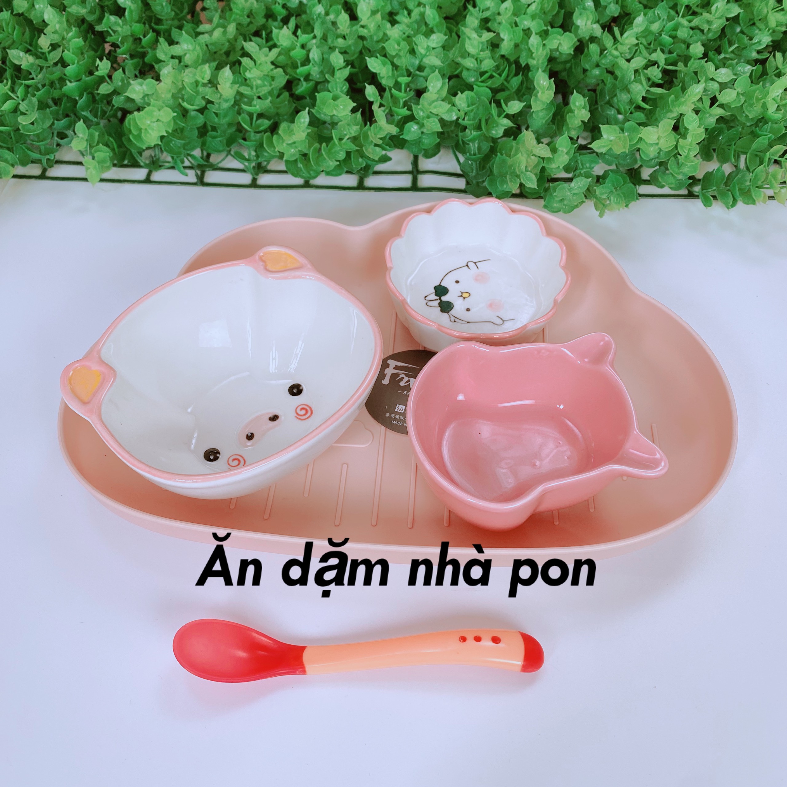 Combo Bát Ăn Dặm Gốm Sứ Cho Bé,Sét Bát Kèm Khay và Thìa