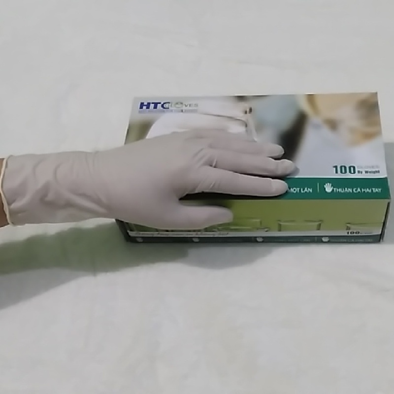 Găng Tay - bao tay - Cao Su y tế  KHÔNG BỘT HTC hộp 100 cái màu cao su tự nhiên