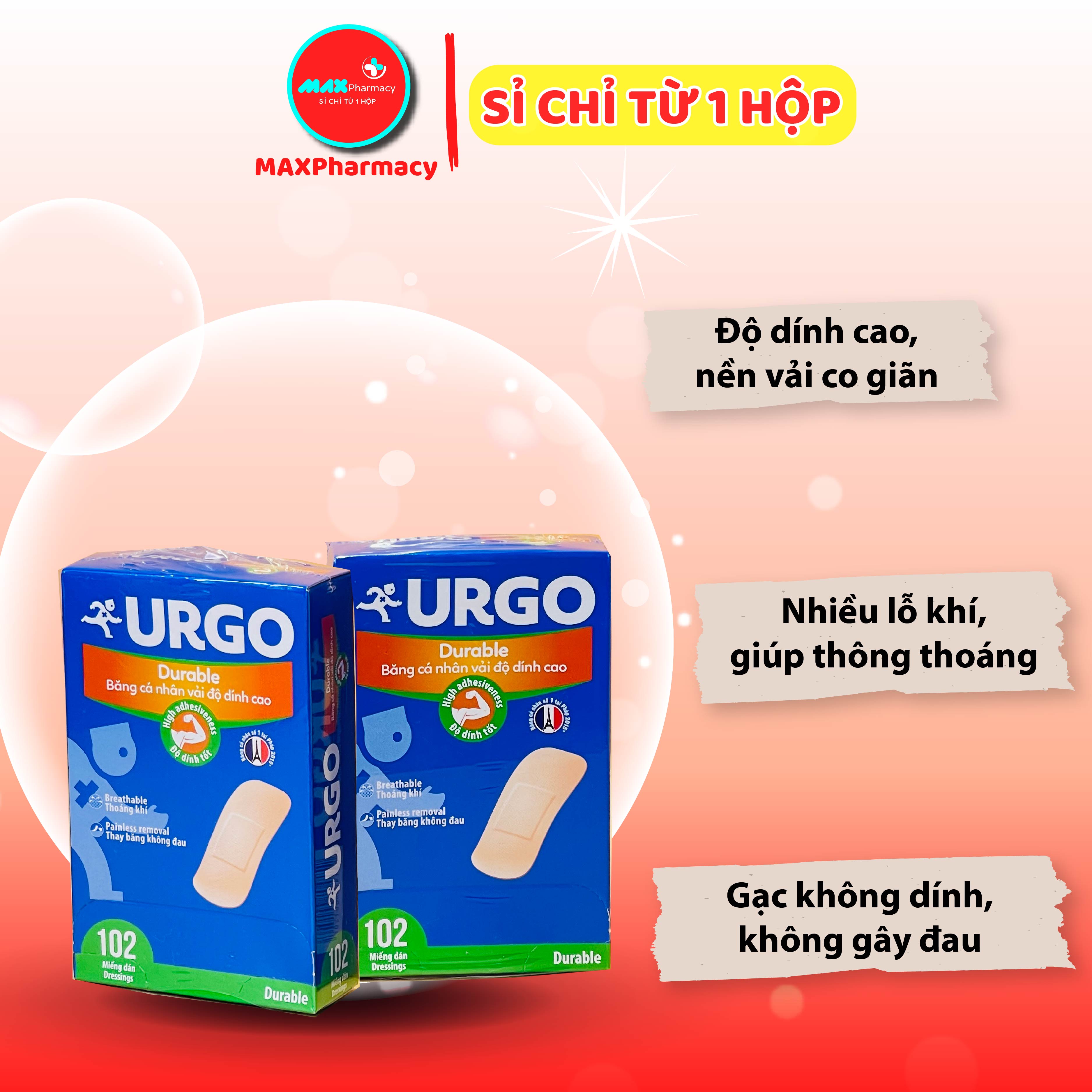 Băng cá nhân vải độ dính cao Urgo Durable (100 miếng/hộp) - Maxpharmacy