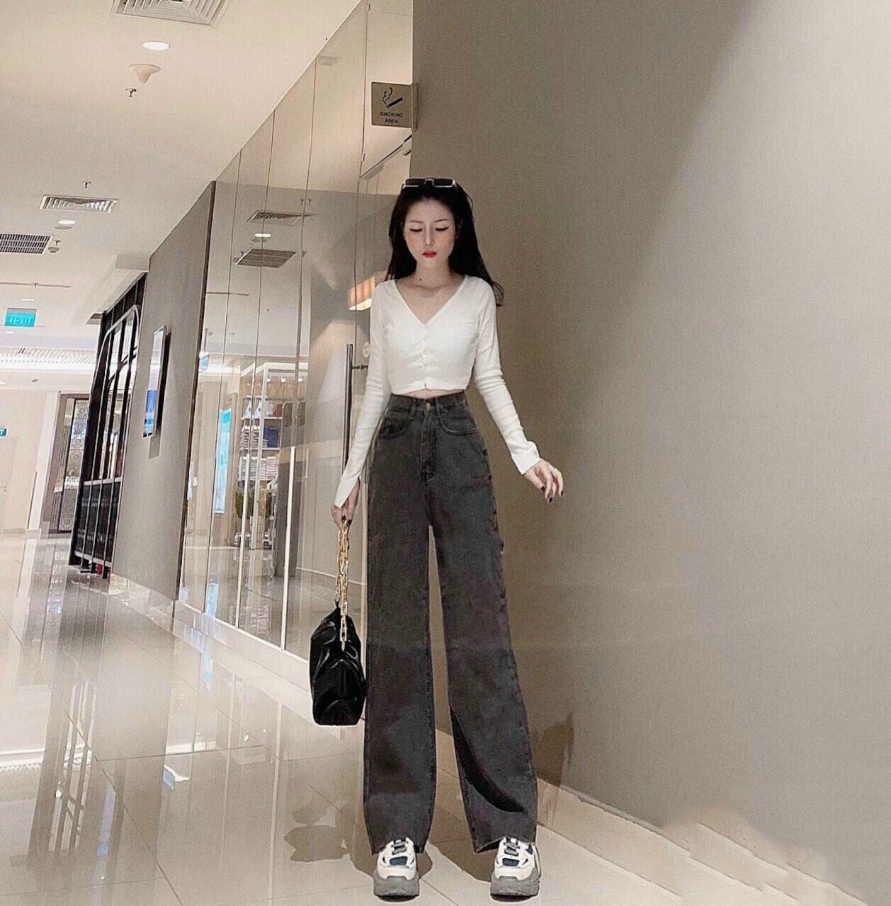 Quần jean Nữ Suông Xám Đen Hottrending