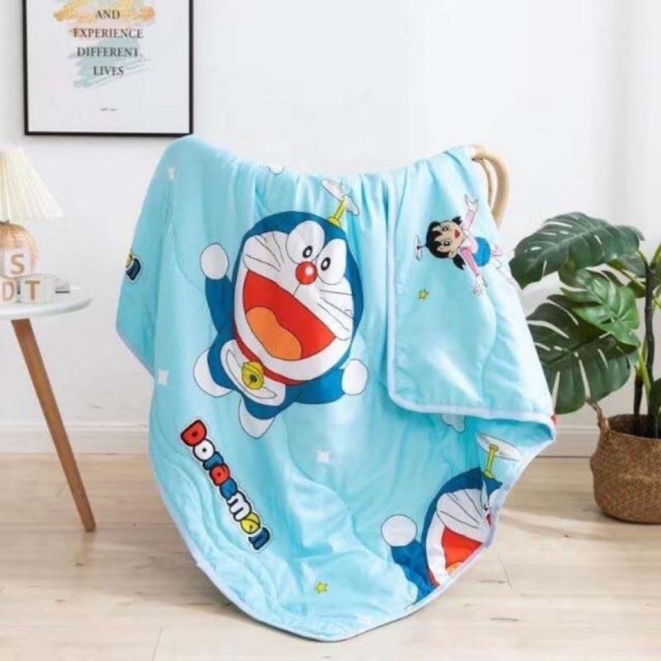 Mền hè thu 150cm cho bé mẫu giáo - chăn đũi trẻ em vải cotton 2 lớp có chần bông gòn