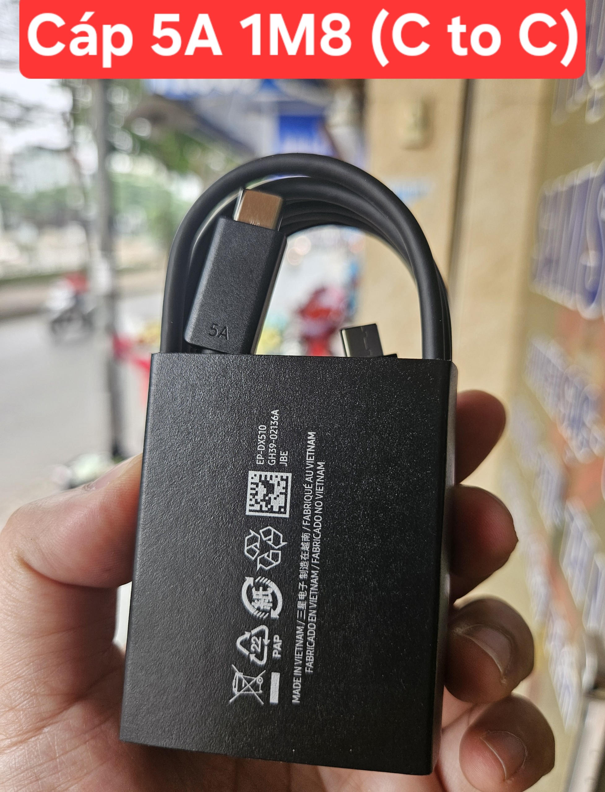 Cáp sạc C-C 5A, 1.M/1M8 (Dành cho củ sạc 45W)